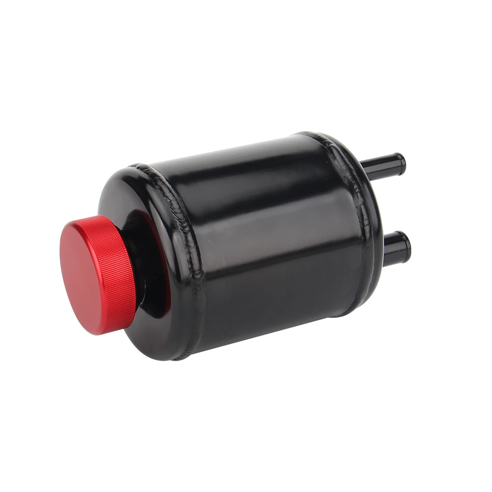 Black Silver Fuel Cell Surge Tank Power Steering Oil Catch Can Tank Racing Power Steering Fluid Reservoir Tank Clamps