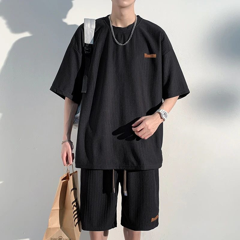 2 Piece Set Short Sets Sports Suits Summer Outfit Embossing Trends Costumes Men Mens Clothing Sleeve Fashion 240518