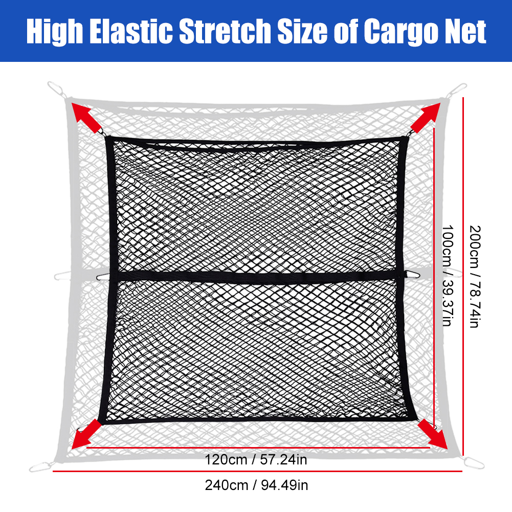 High Elastic Cargo Net for Pickup Truck Bed 4'x4' Stretch to 7'x7' Double Layer Bungee Net Mesh for Ford F150 SVT Raptor Tundra