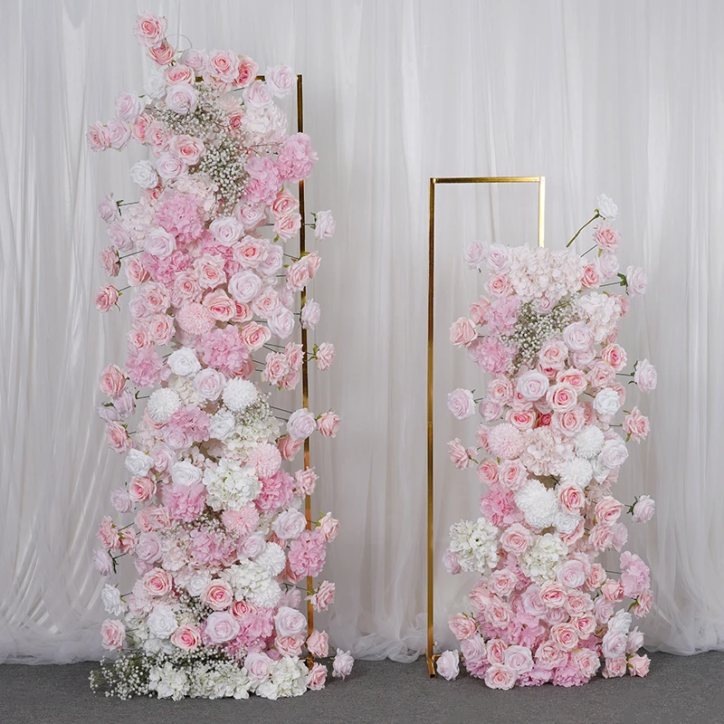 Pink White 5D Rose Hydrangea Babysbreath Wedding Backdrop Arch KT Board Decor Floral Arrangement Table Sofa Runner Event Props