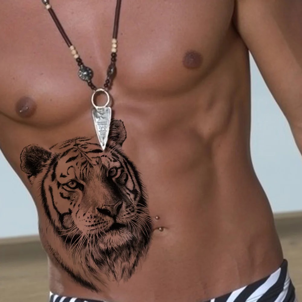 2pcs Black Realistic Sketch Tiger Waterproof Temporary Tattoo Stickers Animal Body Art Hand Arms Legs Waist Men Women Fake Tatto