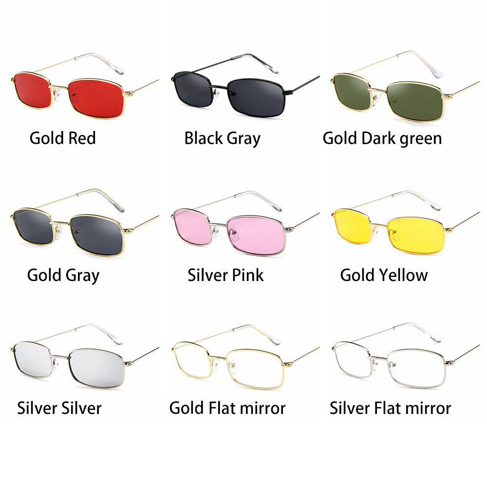 Unisex Retro Shades Small Rectangle Sunglasses Colorful UV400 Metal Frame Clear Lens Sun Glasses Eyewear for Men Women Goggles