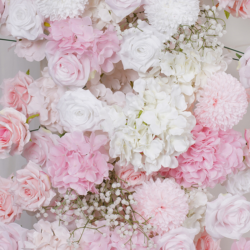 Pink White 5D Rose Hydrangea Babysbreath Wedding Backdrop Arch KT Board Decor Floral Arrangement Table Sofa Runner Event Props