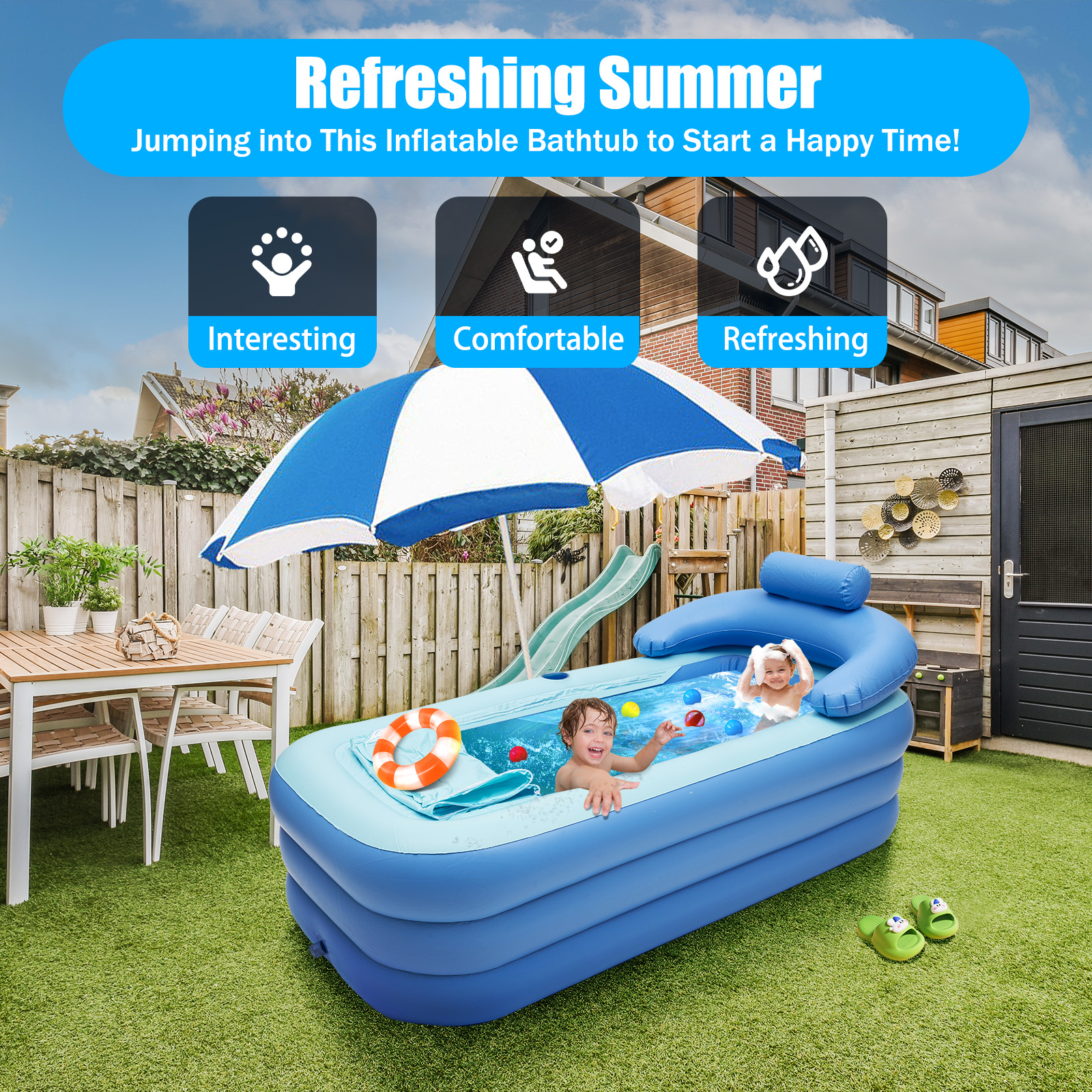 Blue Inflatable Bath Tub Adult Portable Foldable SPA Warm Bathtub Blow Up Travel Bath Fast Air Inflatable PVC Bath