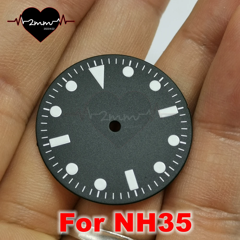 Blank Watch Dial for NH36 NH35 Movement 28.5mm matte Watch Faces Black 12 hour index lume C1 green