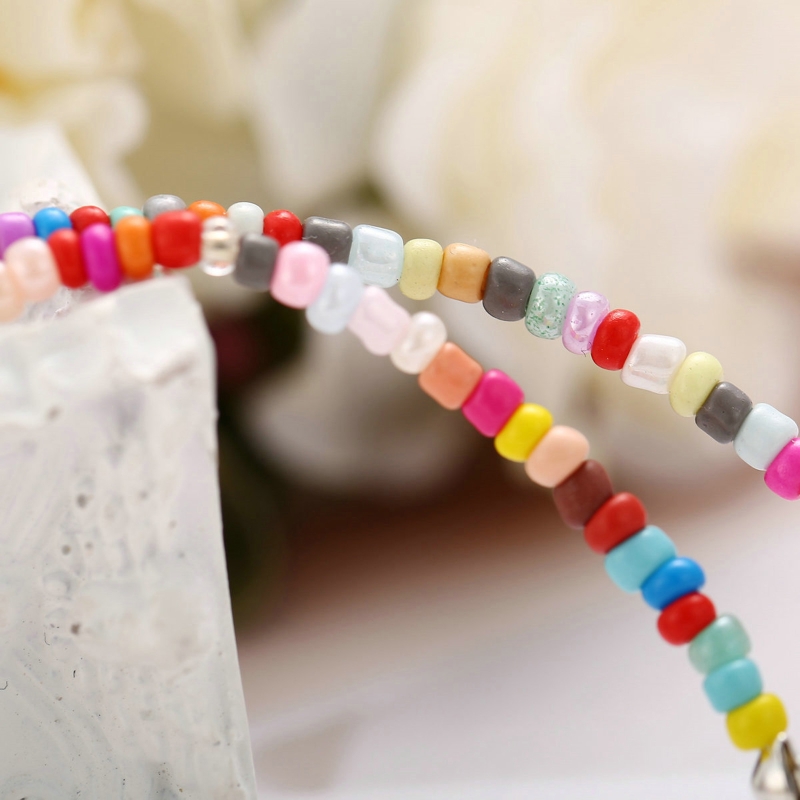 KIKI Small Beaded Anklets Handmade Boho Colorful Beads Ankle Bracelets Adjustable Foot Anklet Anklets for Women Girls