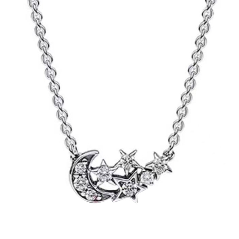 The New Silver Necklace Shines Rotating Life Tree Moon Star Star Claocytic Claocytic Chain Earrings