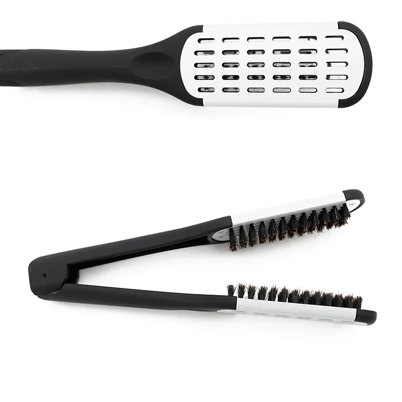 Hairdressing Clamp Comb Double Sided V Brush Natural Ceramic Plywood Straightening Comb Women Styling Tools Hair Straightener