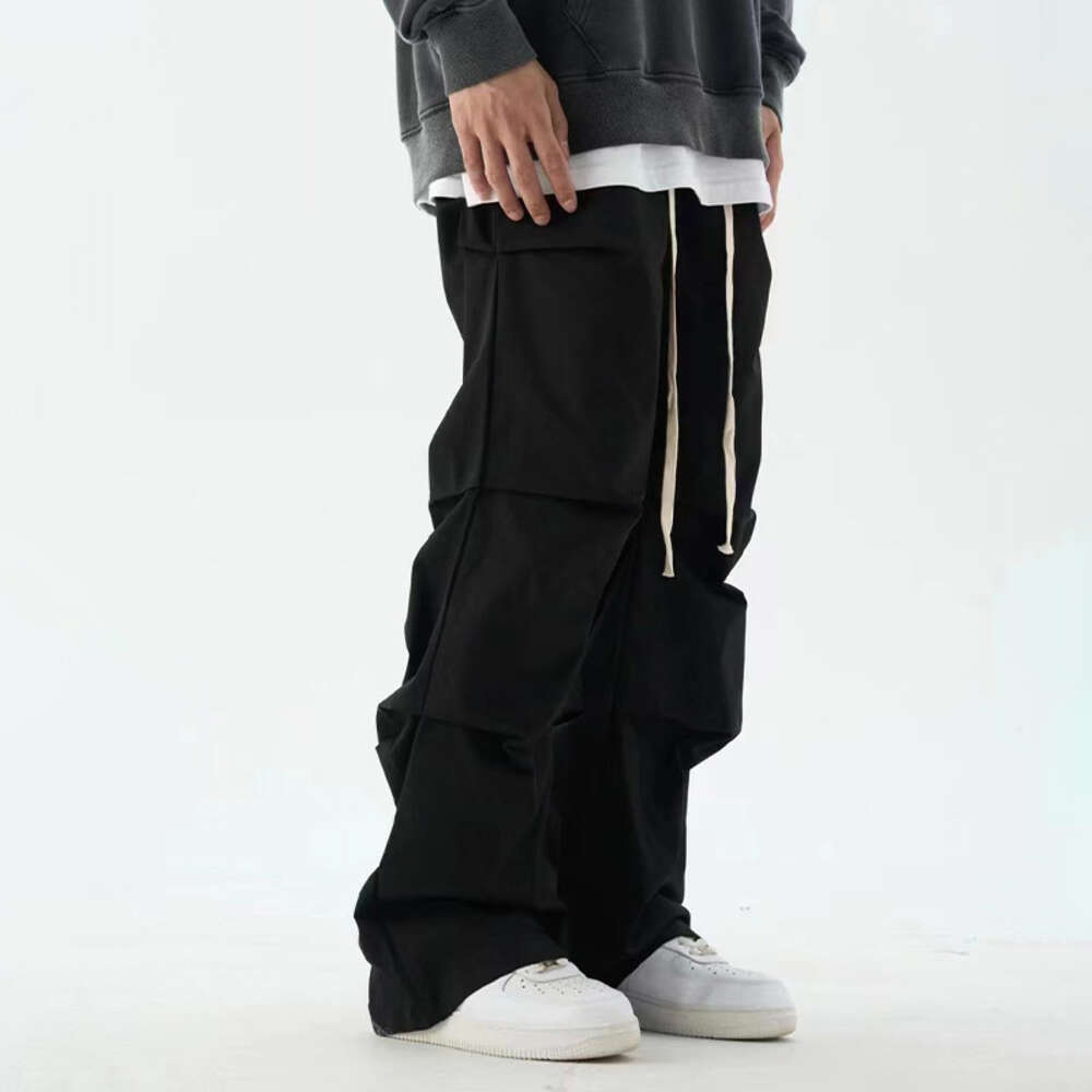 HOUZHOU Baggy Pants Men Hip Hop Black Cargo Trousers Male Designer Parachute Khaki Loose Streetwear Pleated Cotton Casual M522 80