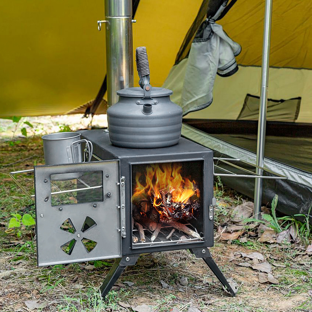 Portable Foldable Wood Burning Stove Camp Tent Stove with Chimney Pipe Firewood Stoves for Camoing Tent Shelter Heating Cooking
