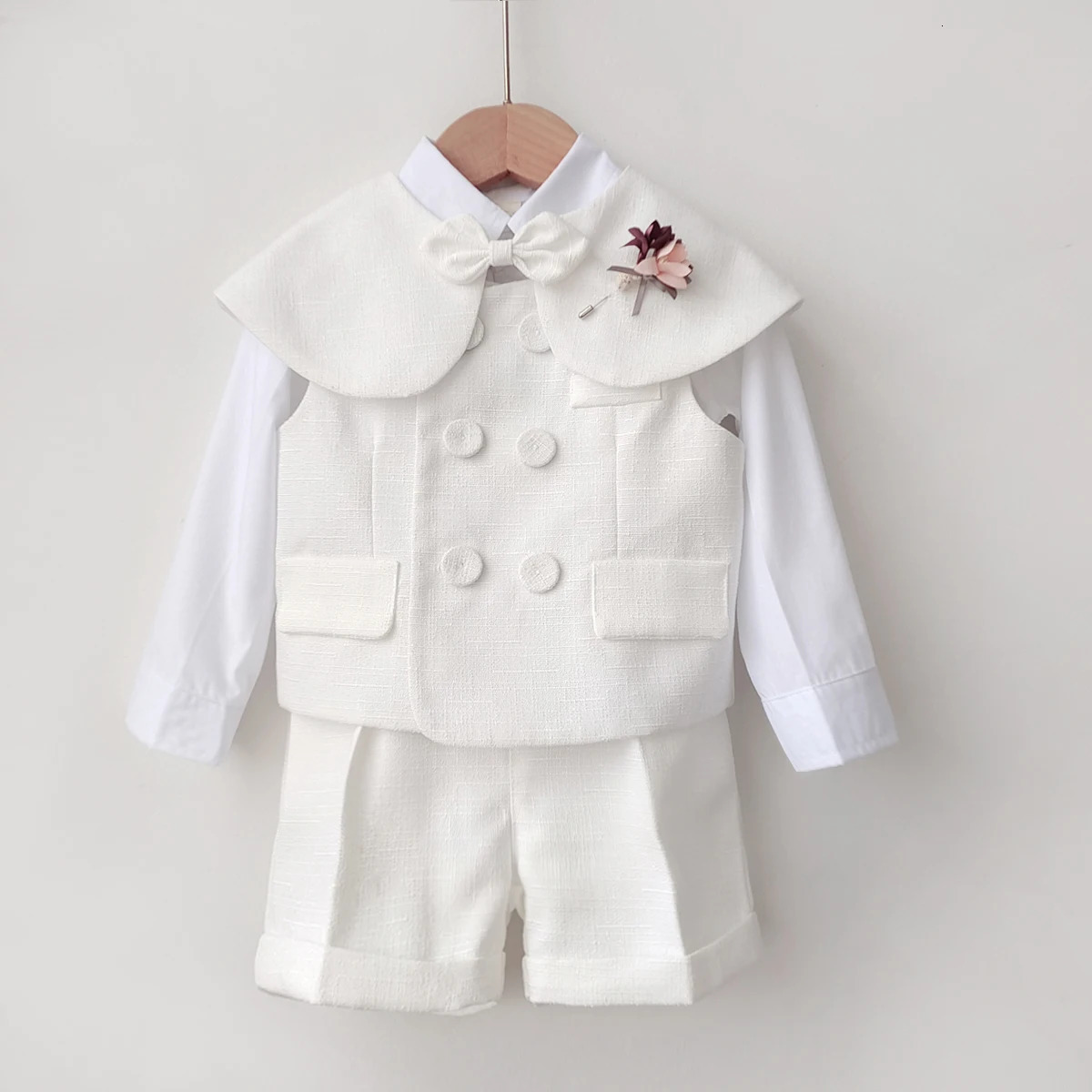 Boutique Suit Baby Boy Baptism Outfit Christening White Vest Set Gentleman Kids 1-4 Yrs Birthday Wedding Party Clothing Set 240521