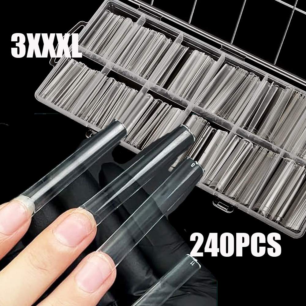 50mm (3xxxl)Long Straight Square Water Pipe Fake Nails 240Pcs/box Clear Long Square Nail Tips Professional Manicure Tips &*&