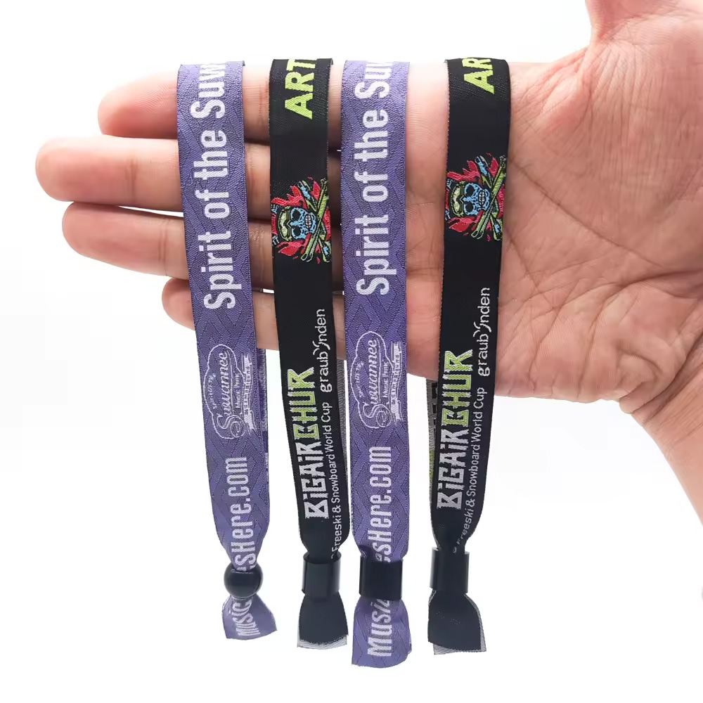 Customised festival event ribbon fabric wrist band wristband custom holographic vip ticket no minimum order event bracelet for party Festival