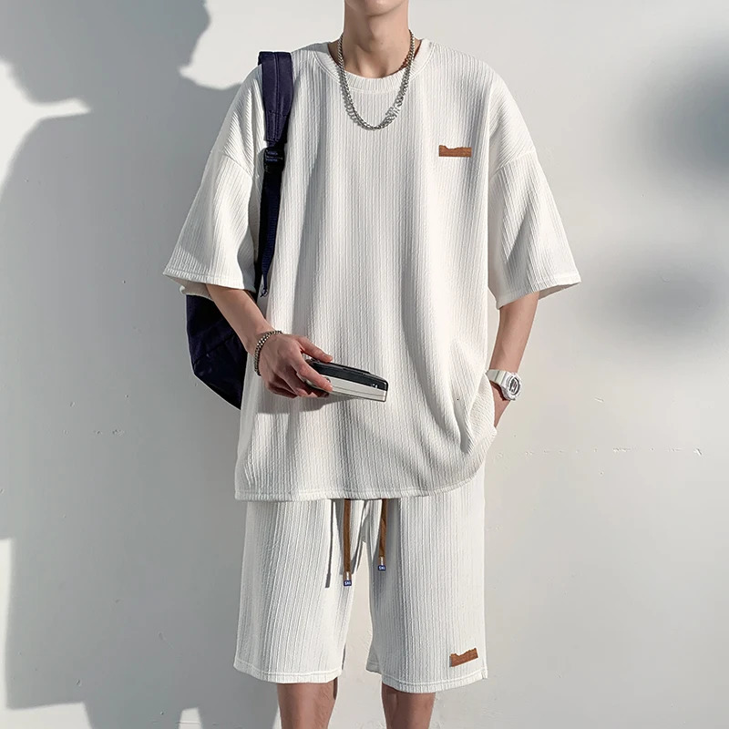 2 Piece Set Short Sets Sports Suits Summer Outfit Embossing Trends Costumes Men Mens Clothing Sleeve Fashion 240518