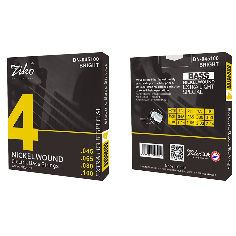 ZIKO 4-String Bass Guitar Strings DN-045100 Hexagonal Steel Core Nickel Wound Bass Guitarra Strings Guitar Parts & Accessories