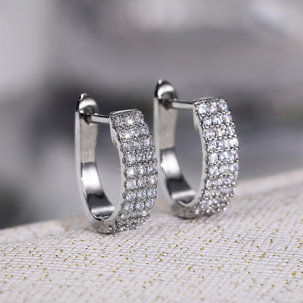 Horseshoe Cubic Zircon Diamond Hoop Charm Designer Buckle Ear Ring Sterling Silver CZ Huggie Earrings for Woman Girls Gift Crystal Fine Jewelry