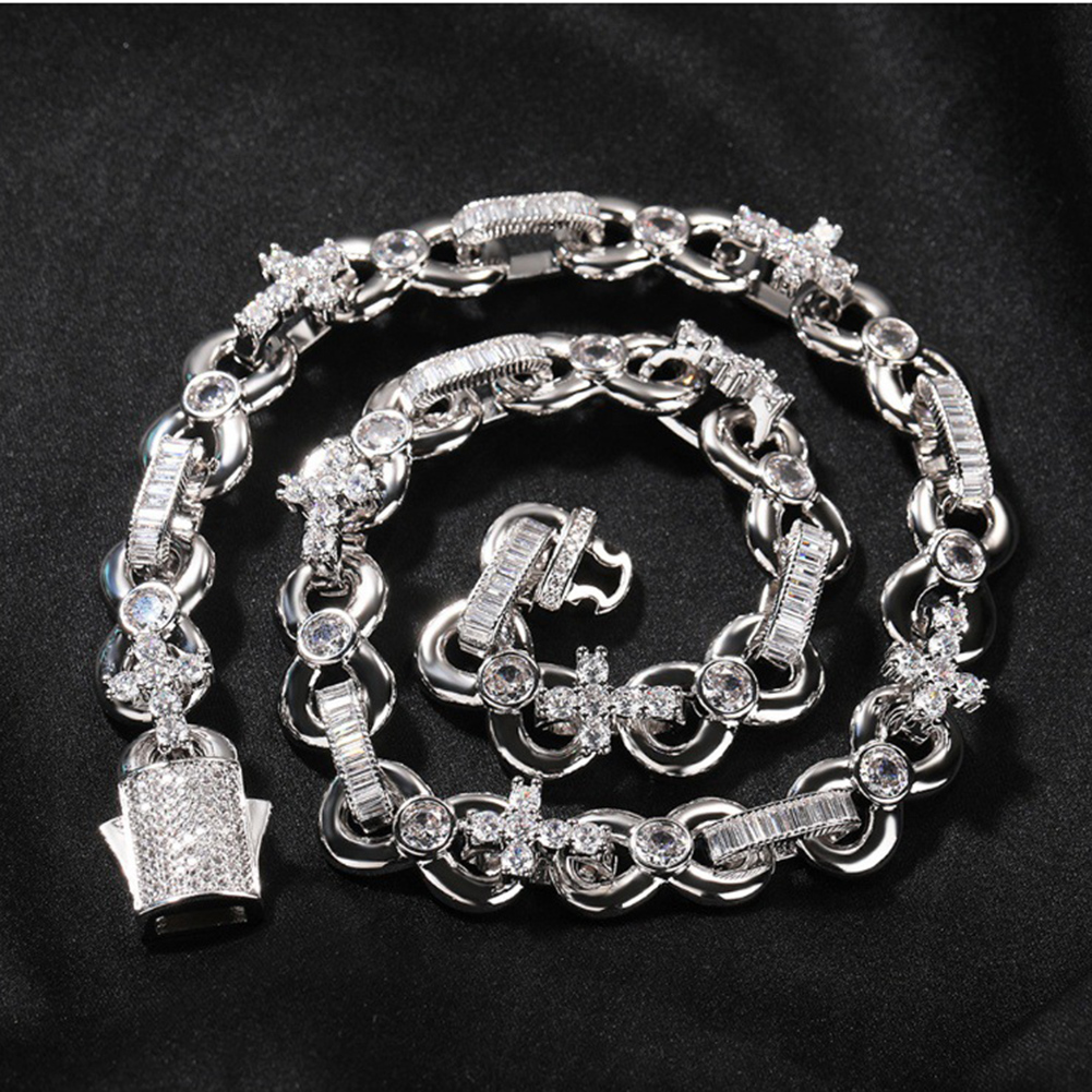 High Quality Hip Hop 12mm Infinite Cross Chain Necklace Bracelets 5A T Zircon Mens Jewelry Set