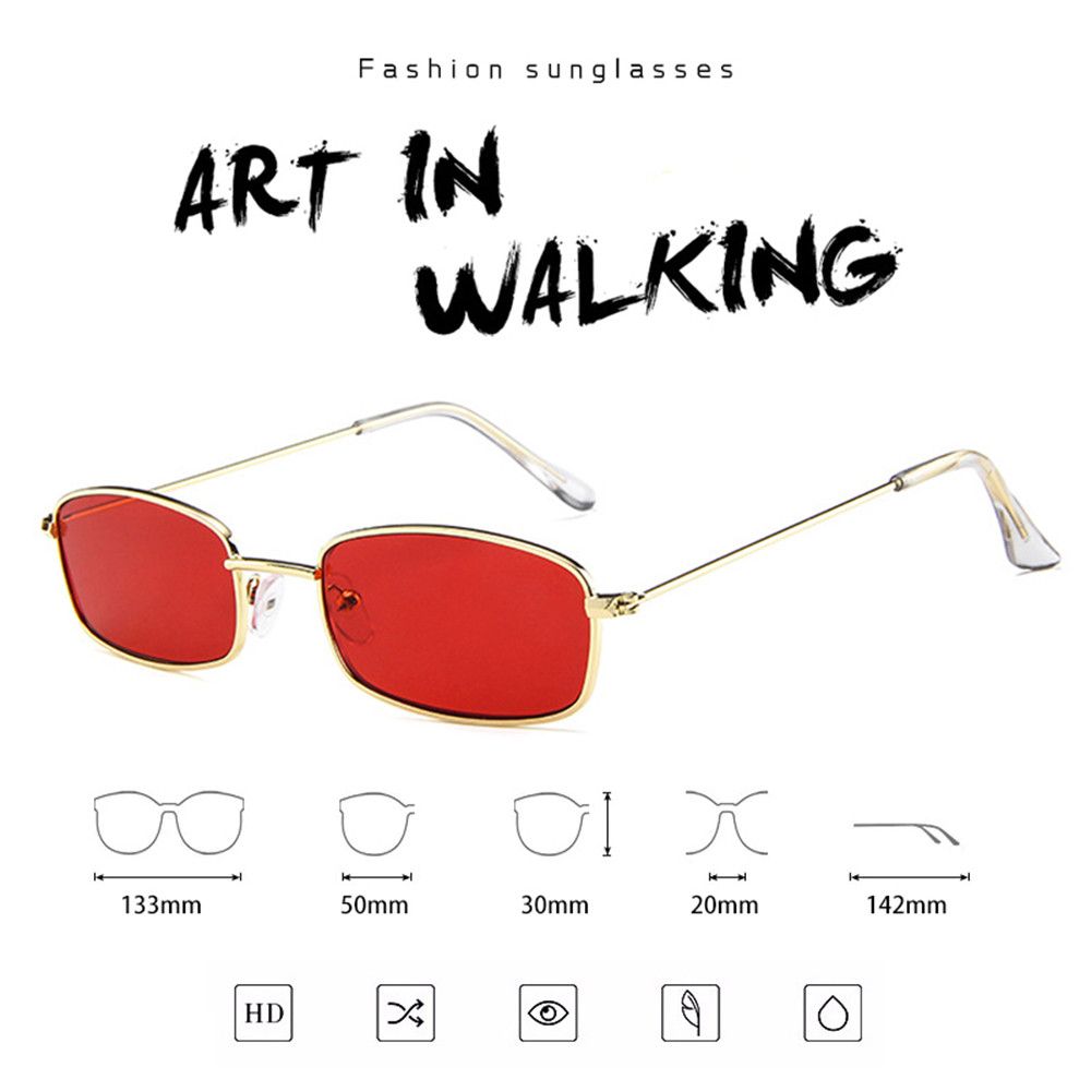 Unisex Retro Shades Small Rectangle Sunglasses Colorful UV400 Metal Frame Clear Lens Sun Glasses Eyewear for Men Women Goggles