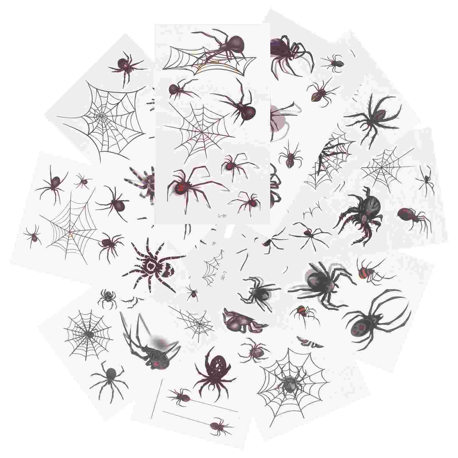 20 Sheets Spider Tattoo Sticker Spiderweb Tattoos Stickers Transfer Cobweb Temporary