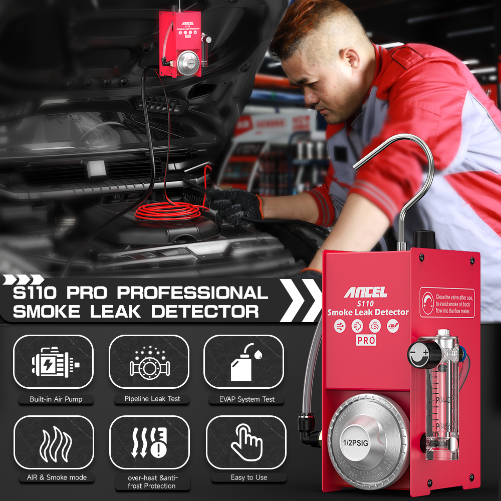 ANCEL S110 PRO Car Smoke Leak Detector 12V Automotive EVAP Leakage Gas Leakage Locator Oil Pipe Generator Diagnostic Tool