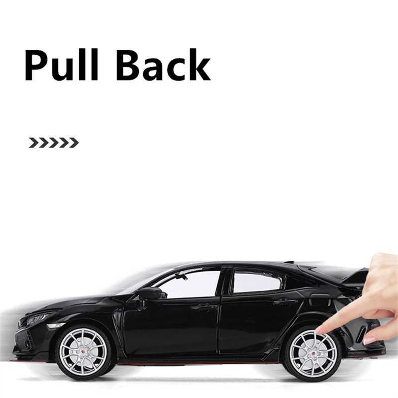 Diecast Model Cars 1 24 HONDA CIVIC TYPE R Alloy Sports Car Model Diecast Toy Vehicle Metal Racing Car Model Sound and Light Collection Kids Gift