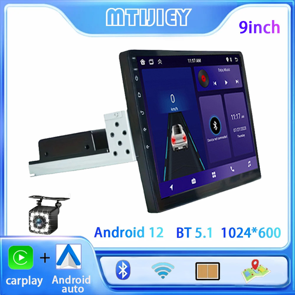 1 Din Car Radio CarPlay Android Auto Autoradio Universal 9" WIFI GPS Bluetooth Audio Multimedia Video Player