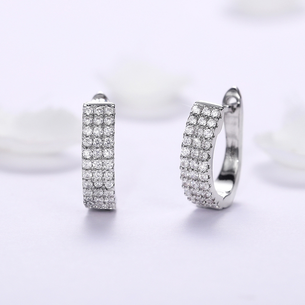 Horseshoe Cubic Zircon Diamond Hoop Charm Designer Buckle Ear Ring Sterling Silver CZ Huggie Earrings for Woman Girls Gift Crystal Fine Jewelry