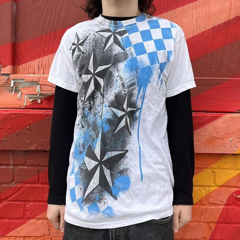 Cyber Y2k Mall Goth Mens T-shirt 2000s Retro Punk Hip Hop Short Sleeve Tee Harajuku Grunge Skull Graphic Tops Women Clothes 240521