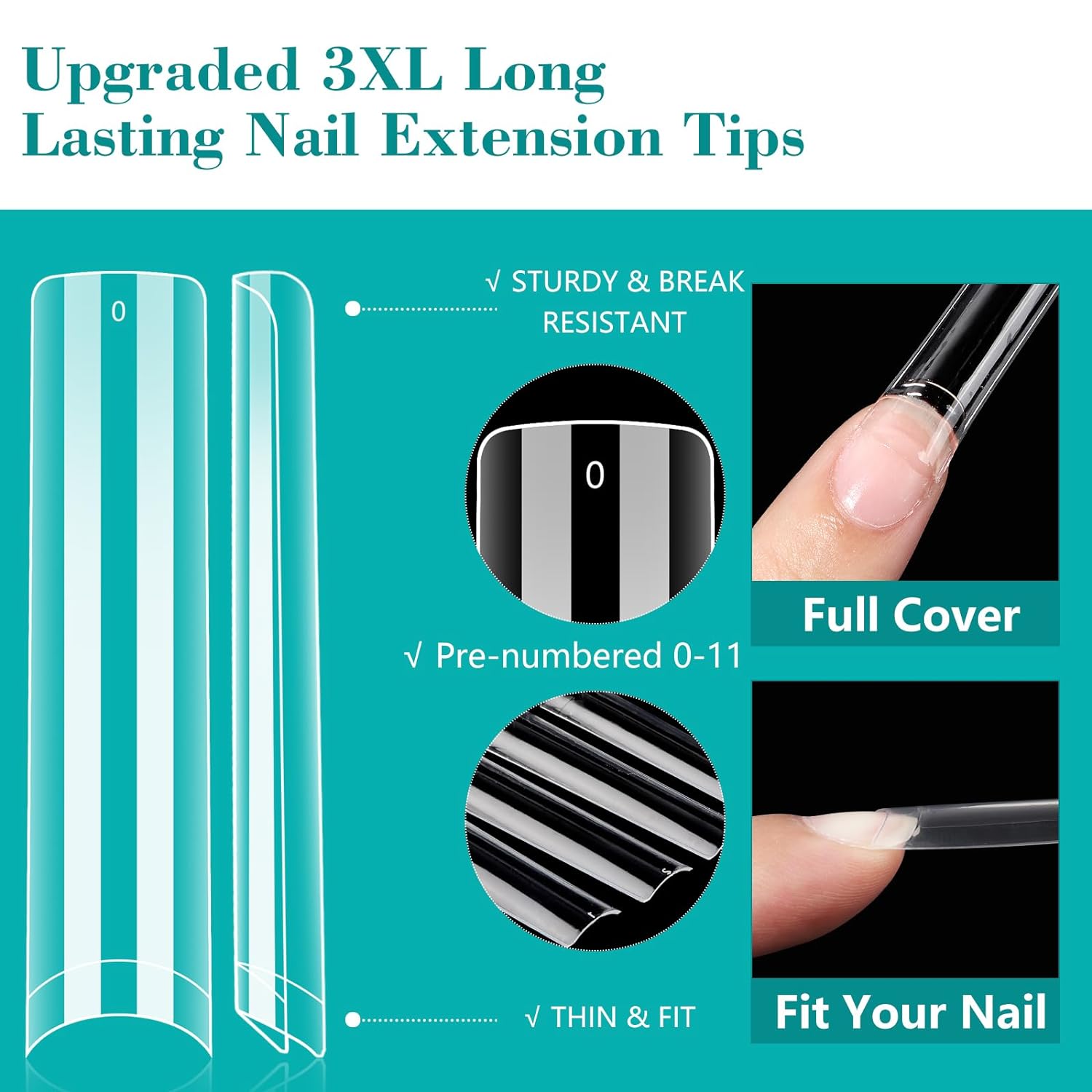 50mm (3xxxl)Long Straight Square Water Pipe Fake Nails 240Pcs/box Clear Long Square Nail Tips Professional Manicure Tips &*&