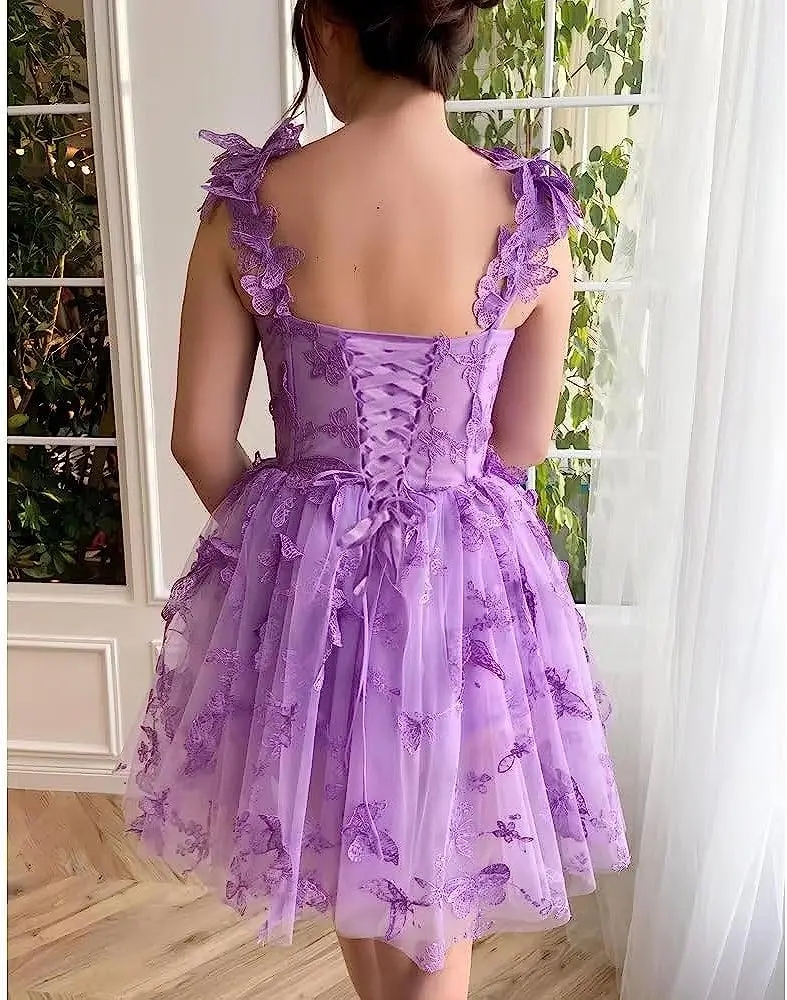 Fashion Sweetheart Short Cocktail Dresses For Teens 2024 Butterfly Lace Appliques Evening Ball Gowns Party Homecoming Dress Robe De Soiree