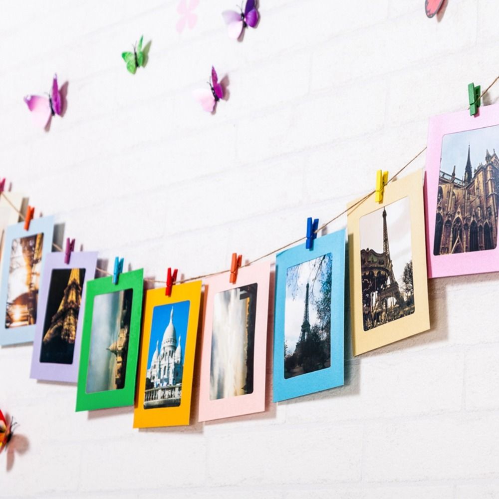 10Pcs/Set DIY Craft Paper With Clips Rope Wall Photo Frame Hanging Picture Album Wedding Happy Birthday Home Decor H260306