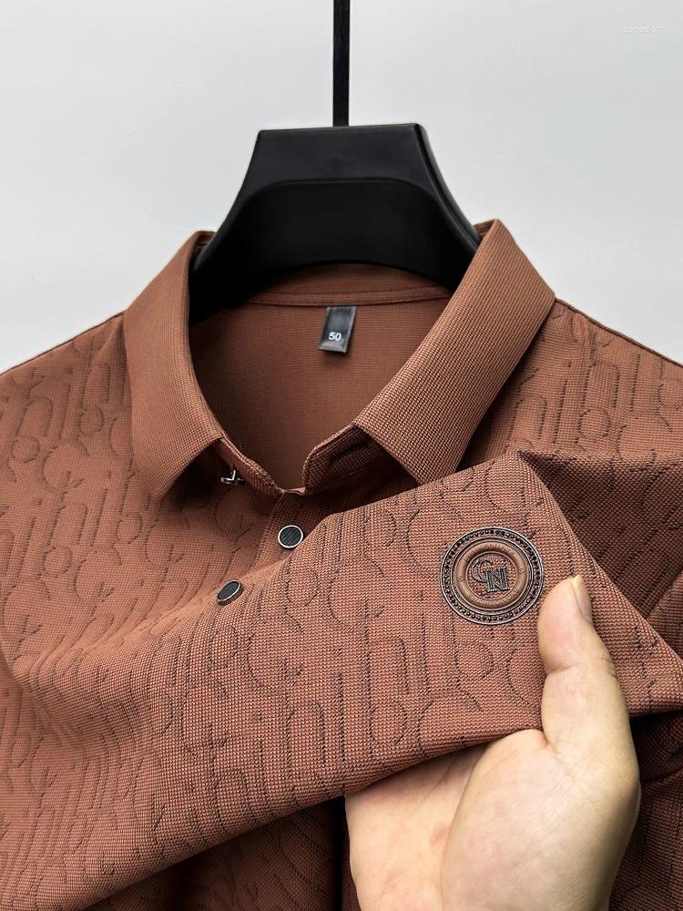 Men's Polos Summer Korean Quality Lapel POLO Shirt Cool Short-sleeved Back-type Letter Print Design Business Casual Top
