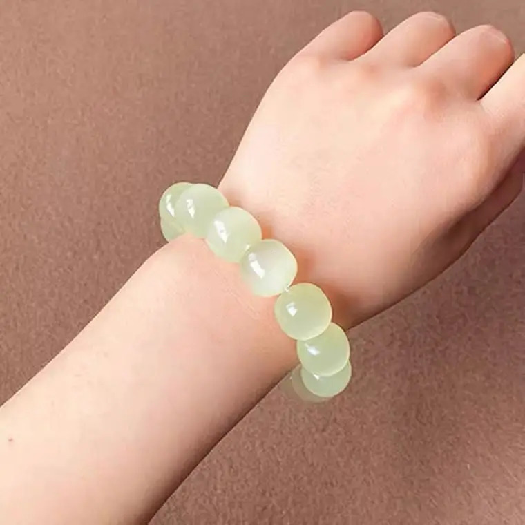 Natural Blue White Jade Beautiful Bracelet Mens Old Barrel Bead Hand String Xiuyu Mens Niche Womens Stone Advanced Jewelry 240522