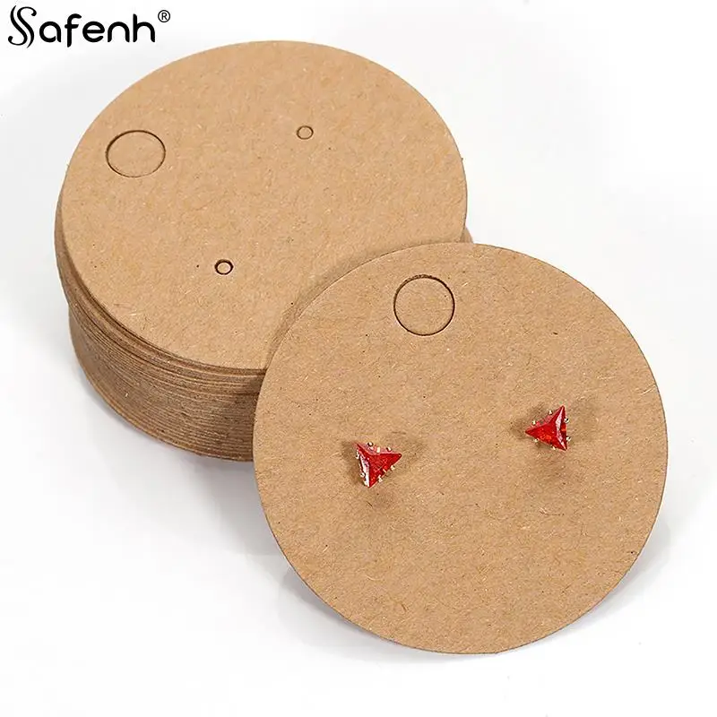 50pcs/set Round Cardboard Earring Display Cards Blank Kraft Paper Jewelry Hanging Tags For Earring Ear Studs Selling Packaging