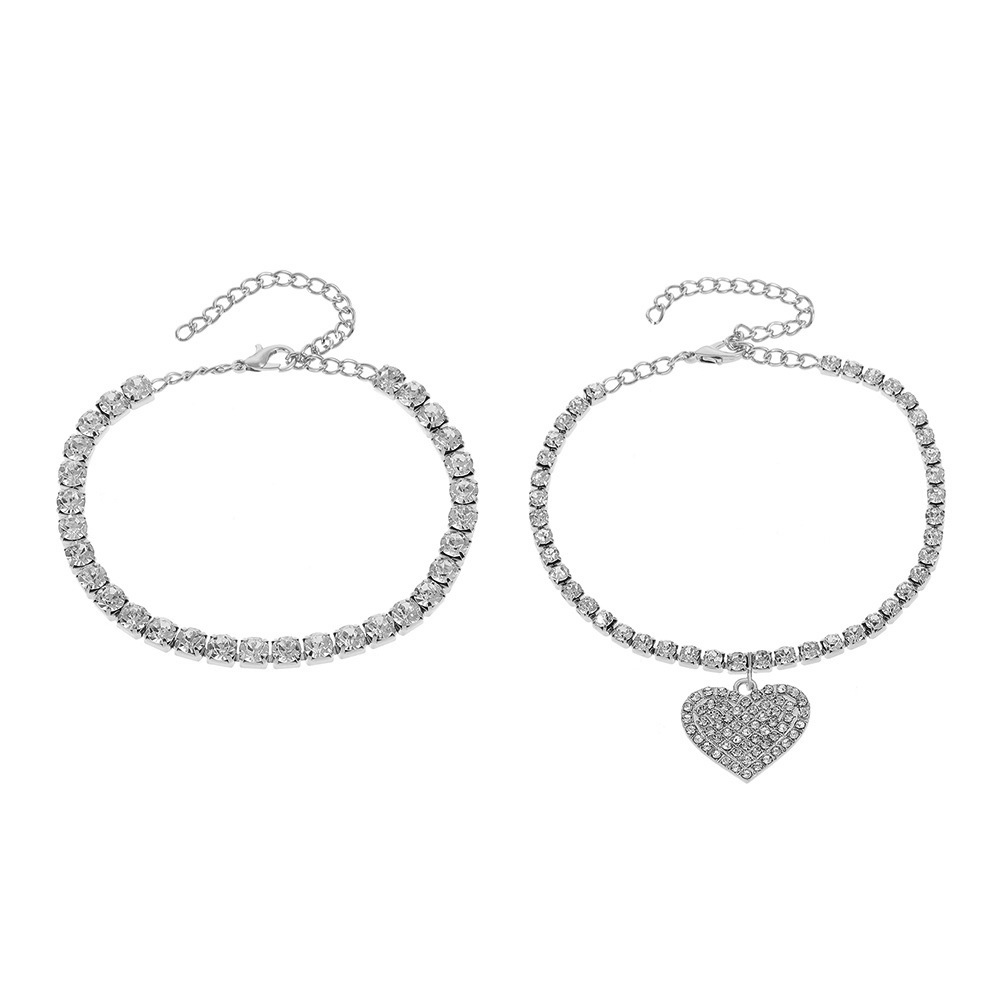 Two Piece Set Heart Crystal Anklet Beach Charms Ankle Bracelet Halhal Jewellery Anklets For Women Indian Jewelry Foot Bracelet
