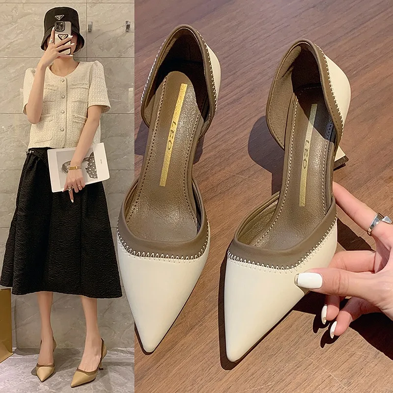 French Pointy Color New Matching High Heels for Women Slim Heel Single Niche Design Sense of Temperament Female Ladies Shoes 5dde