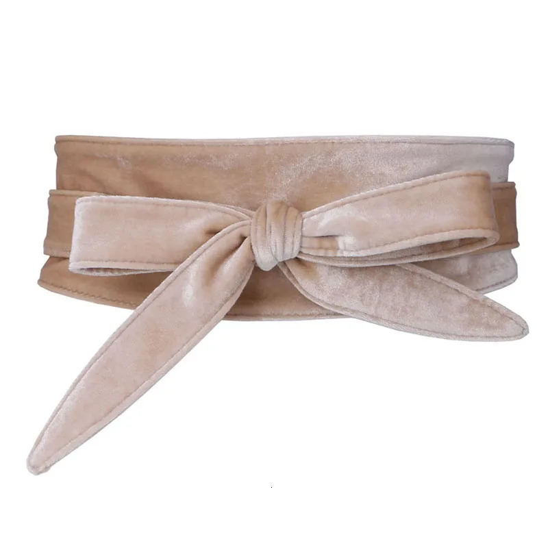 Fashion Womens Velvet Dress Waist Belts Wide Corset Cinch Belts Ladies Bowknot Self Tie Wrap Around Obi Waist Band Cummerbunds 240522