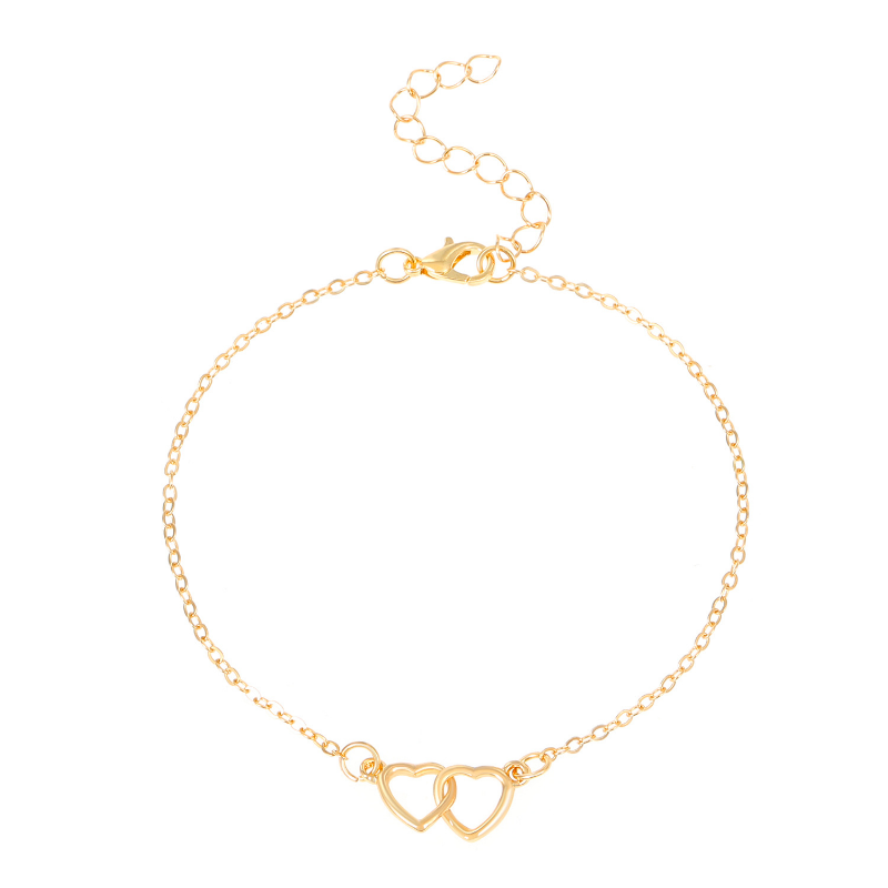Simple Double Heart Anklet for Women Hollow Gold Color Love Foot Ankle Leg Bracelet Summer Beach Leg Chain Jewelry Accessories