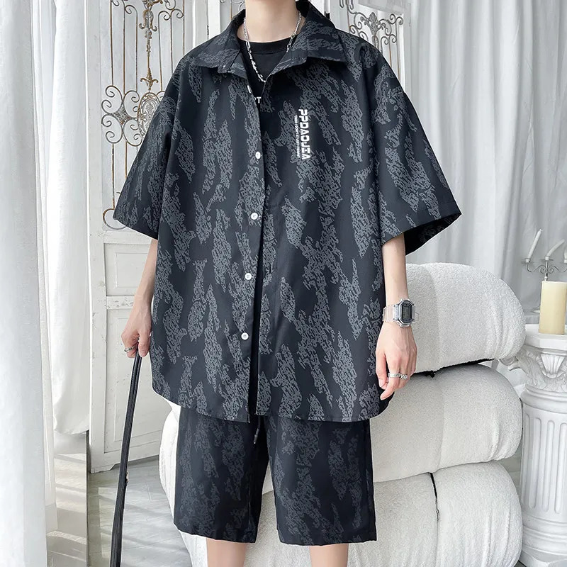 Mens Hawaiian Beach Sets Single Breasted Short Sleeve Shirts and Shorts Suit Set Casual Summer Vacation Travel Outfit Sets 240518