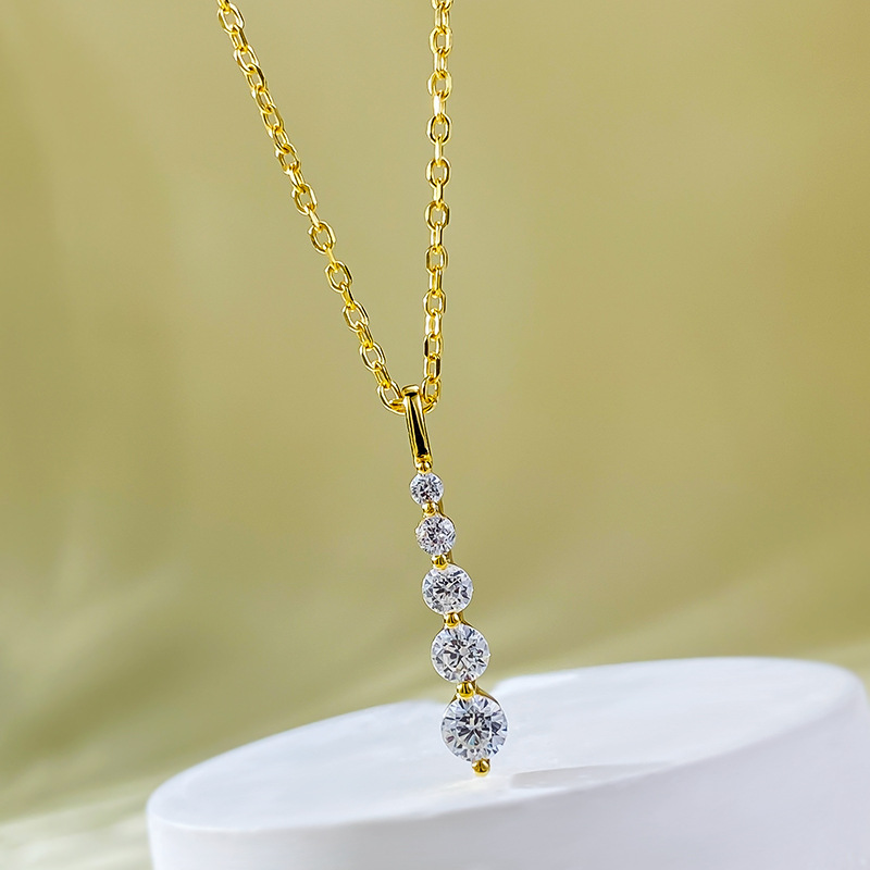 Sterling Sier Moissanite Pendant Necklace - Round White Gemstone, Simple Geometry, Clavicle Chain for Women Free shipping