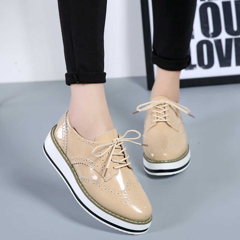Brand Women Platform Flats Woman Brogue Derby Leather Lace Up Classic Bullock Footwear Female Oxford Shoes Lady Zapatos De Mujer Y0907