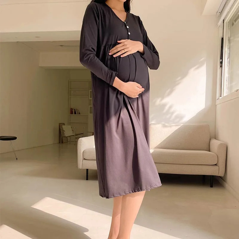 Maternity Clothes Breastfeeding Nightgowns Nursing Sleepwear Hospital Loose Fitting Breast Feeding Pajamas Pregnancy Dress 240523