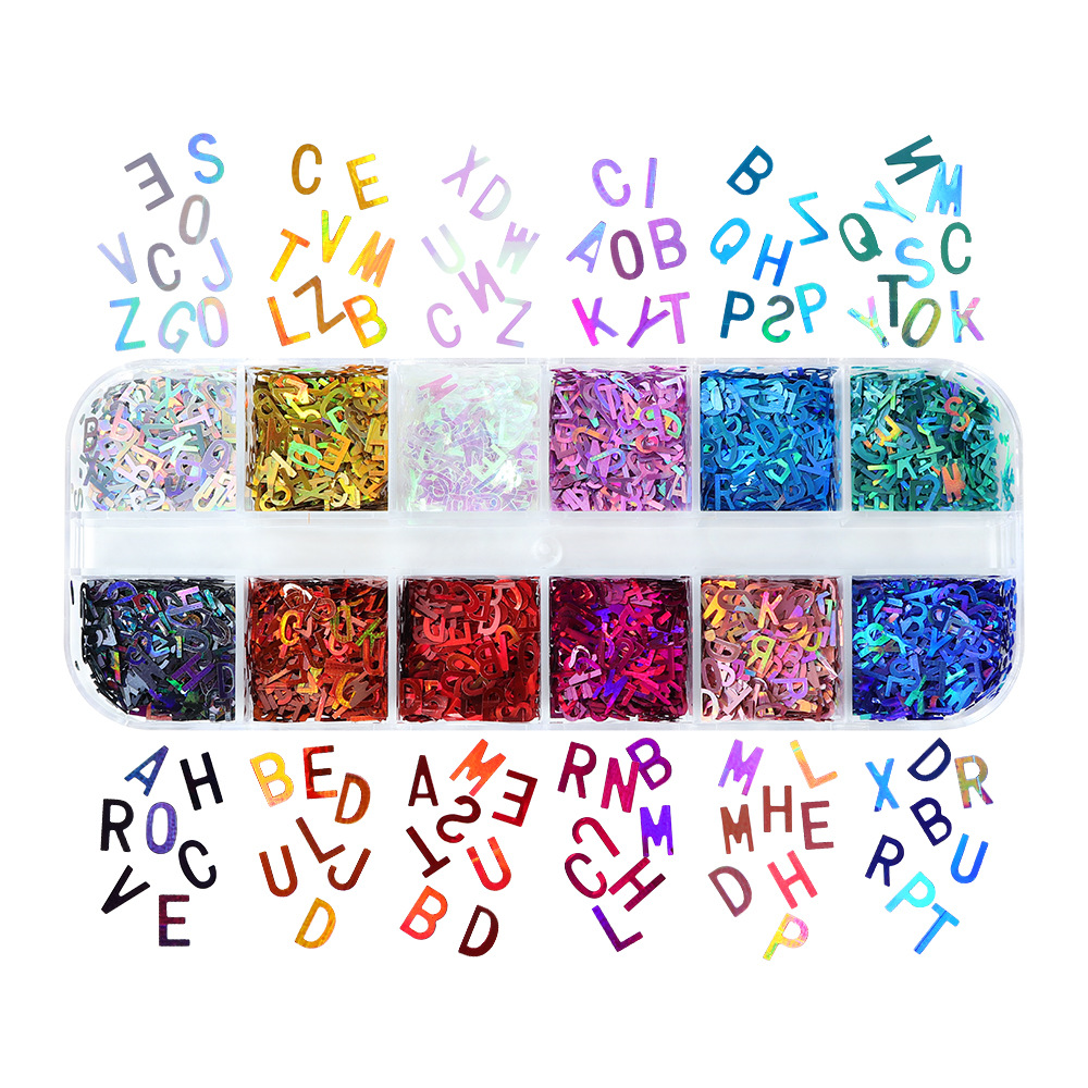NAR051 3D Holographic Nail Art Decorations for DIY Crystal UV Epoxy Resin Mold Fillings Sparkle English Letters Glitter Sequins sticker