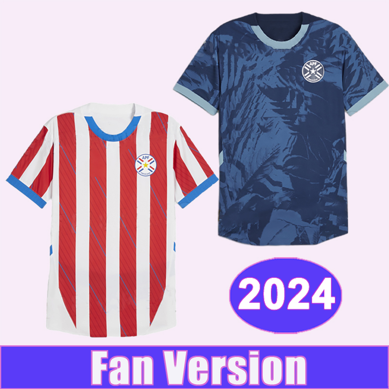 2024 Paraguay Mens Soccer Jerseys M. ALMIRON M. VILLASANTI J. ALONSO ENCISO Home Away Football Shirts Short Sleeve Uniforms
