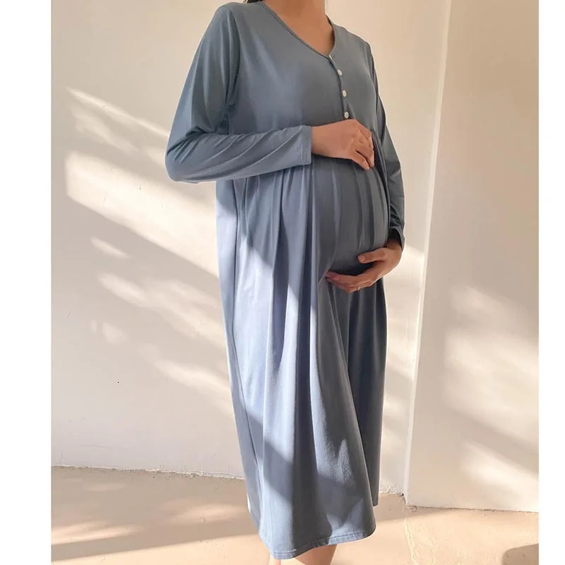 Maternity Clothes Breastfeeding Nightgowns Nursing Sleepwear Hospital Loose Fitting Breast Feeding Pajamas Pregnancy Dress 240523