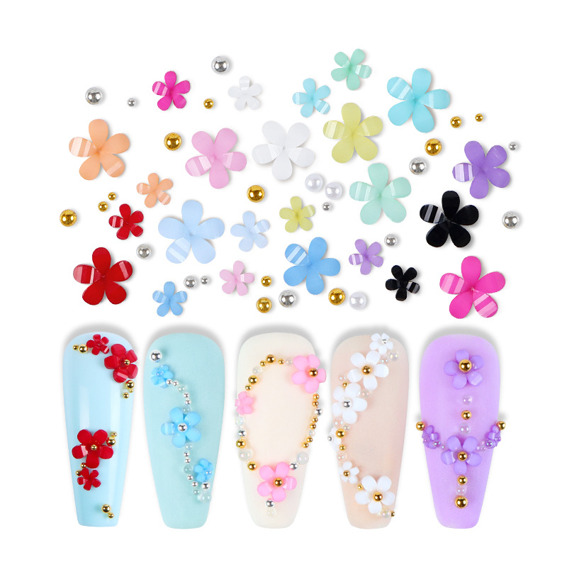 NAR047 200pcs Resin Flower Nail Art Kawaii Accessories Five-Petal Flower Rhinestones Nails Charms Decorations Manicure