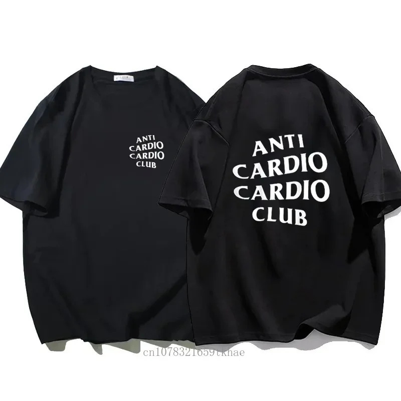 Men Clothes Plus Size Anti Cardio Club T Shirt Gym Life Letter Print T-Shirt Cotton Tshirt For Women Oversize Male Tee Summer 2403