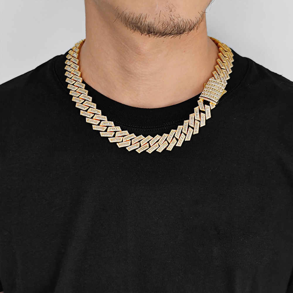18mm Hip Hop T Zircon Rhombus Cuban Chain Necklace Bracelets Platinum Plating Jewelry Set