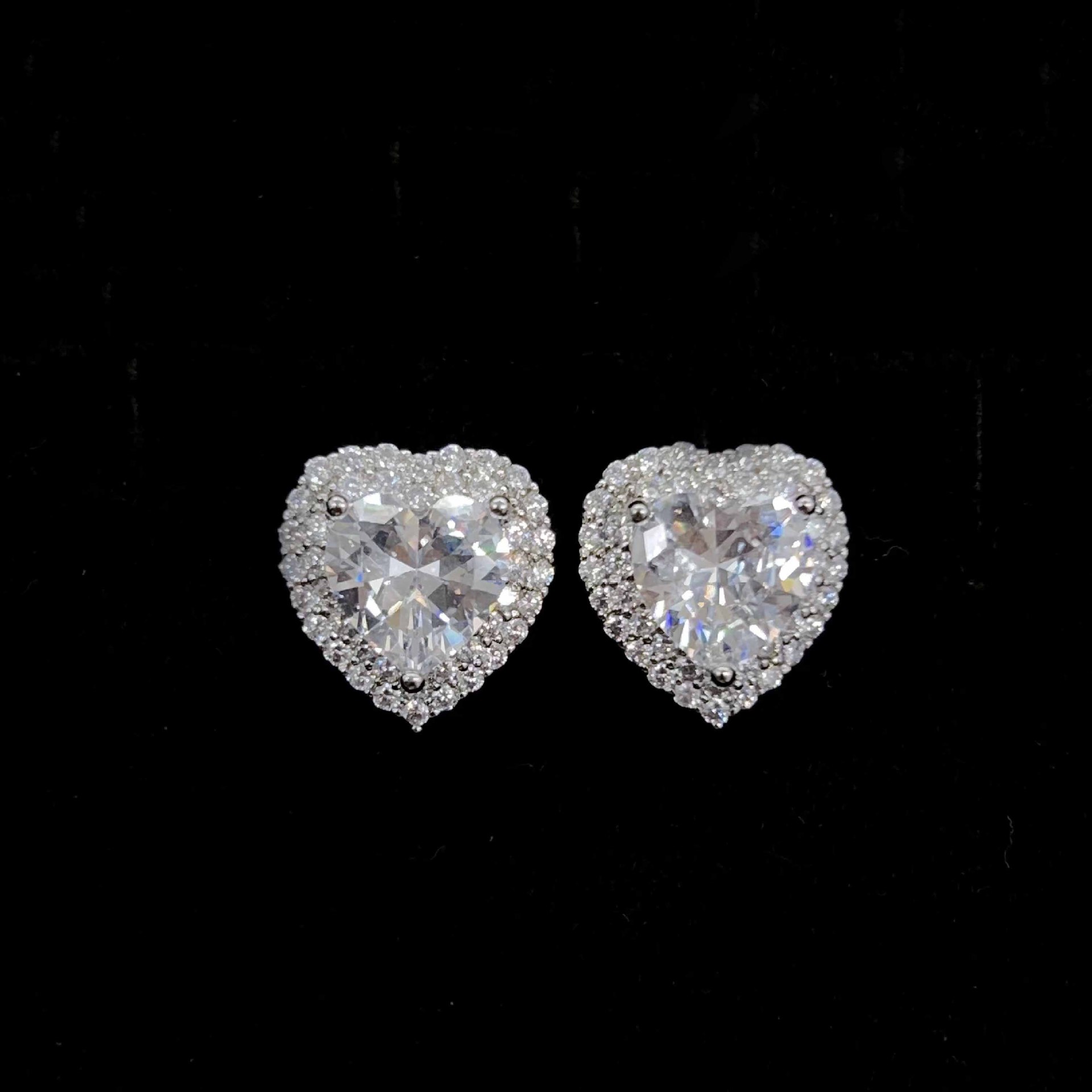 Stunning Sterg Sier Heart Stud Earrings for Women - 5A Cubic Zirconia Wedding Jewelry