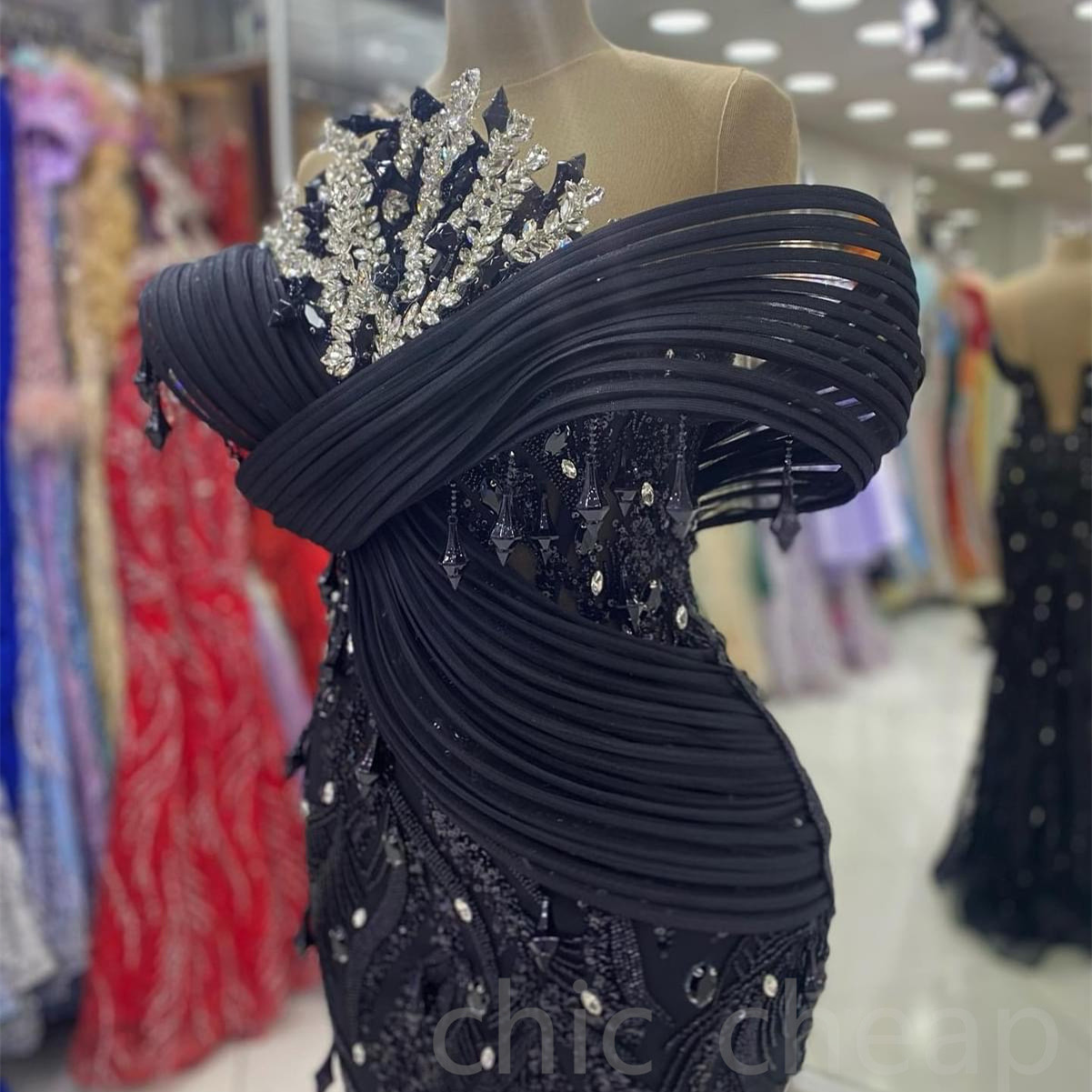 2024 Aso Ebi Black Mermaid Prom Dress Crystals Beaded Lace Evening Formal Party Second Reception 50th Birthday Engagement Thanksgiving Gowns Dresses Z